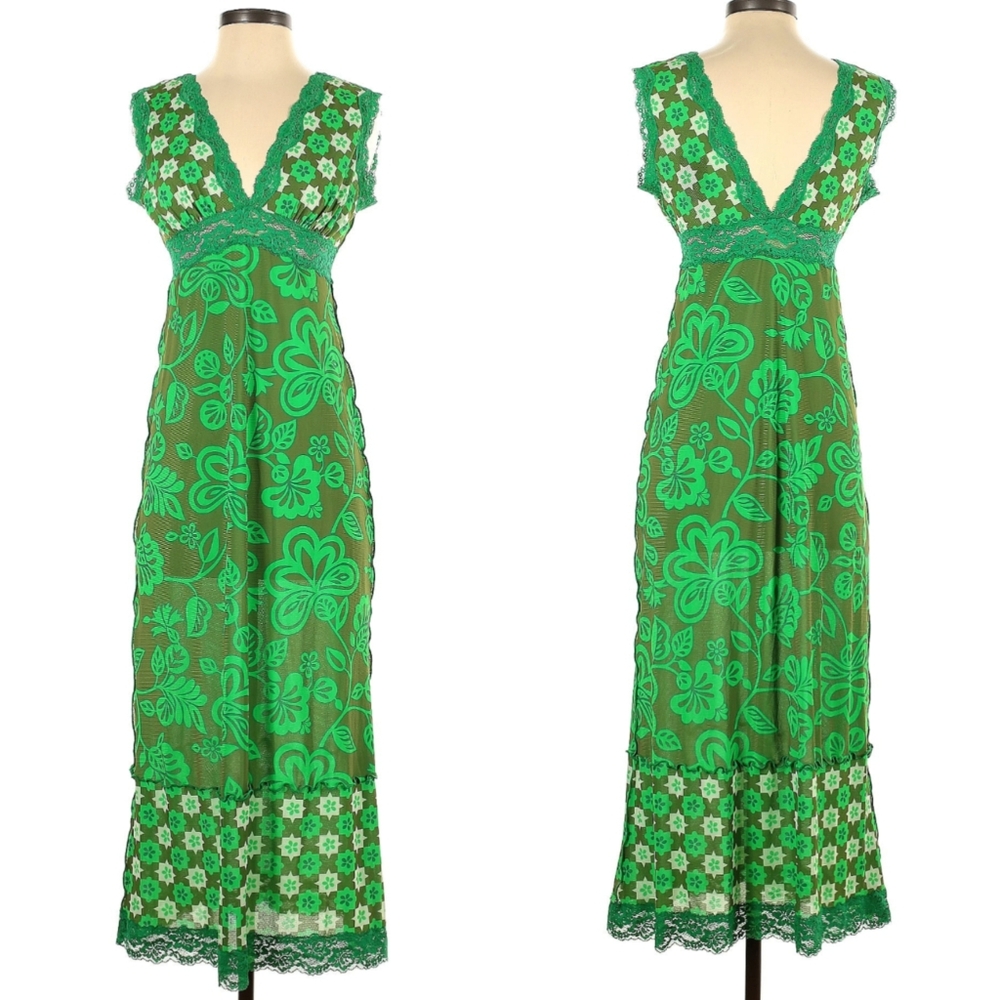 Anna Sui Paradisiac Dress Mesh Lace Sleeveless Floral Midi Maxi - Picture 3 of 10
